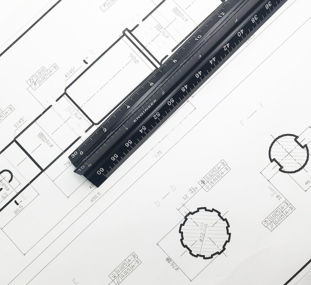 12 Inch Triangular Engineer Scale Ruler, Anodized Solid Aluminum Core with Laser
