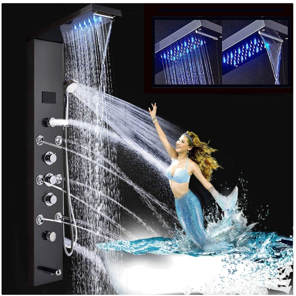 Luxurious LED Shower Panel Tower - 6 Functions Rainfall, Massage Jets & More