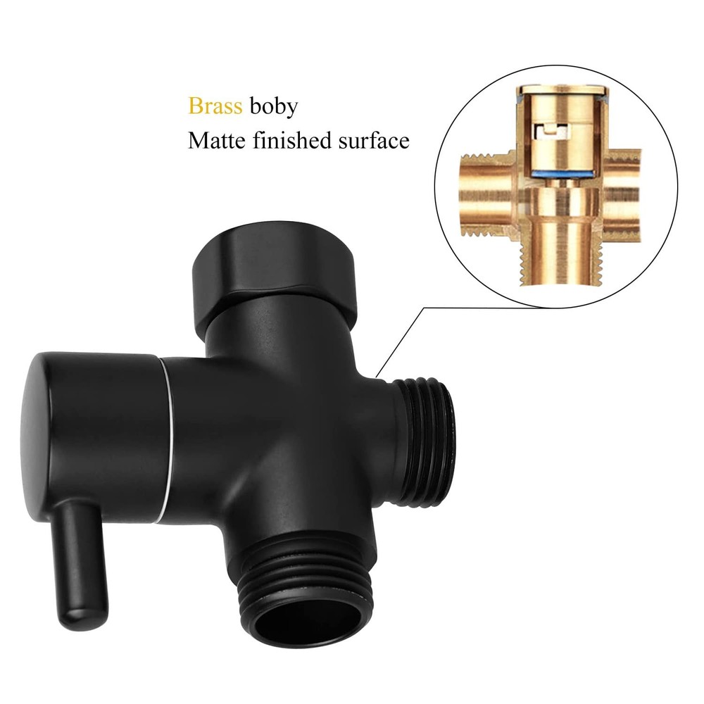 Solid Brass 3-Way G1/2 Shower Diverter (Matte Black)