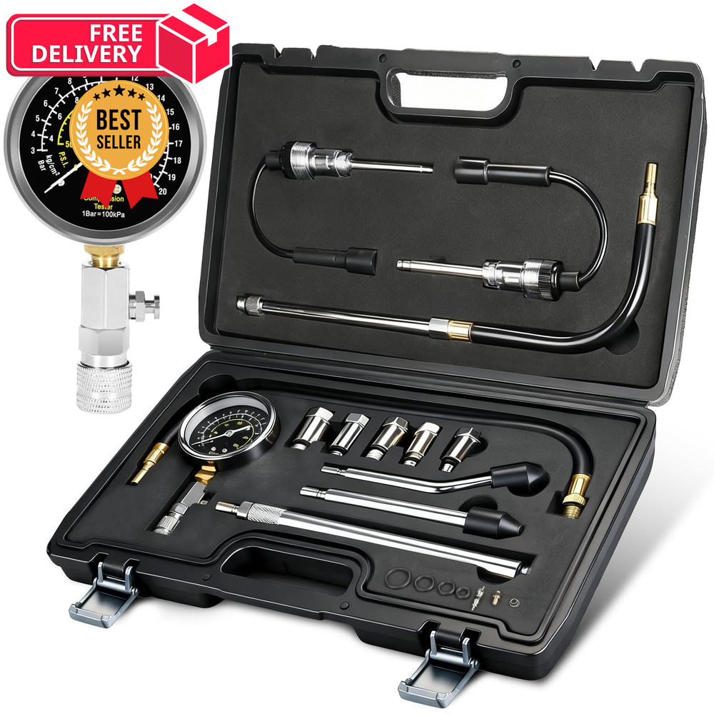 BETOOLL 13pcs Compression Tester with Spark Plug - 300PSI Normal