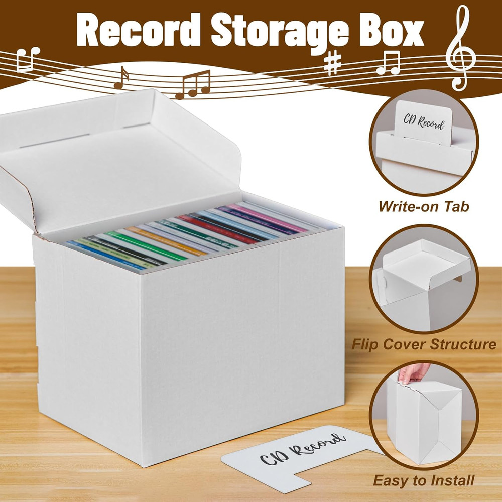 2-Pack CD DVD Cardboard Storage Boxes with Lids – Media Organizer Case for CDs,