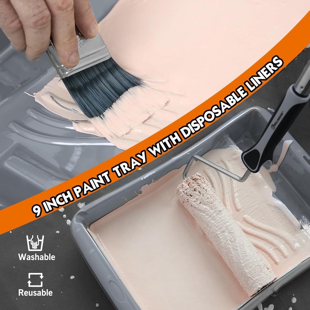 11 PC 9 Inch Paint Rollers Kit with Extension Pole, Extendable Paint Brush, Pain