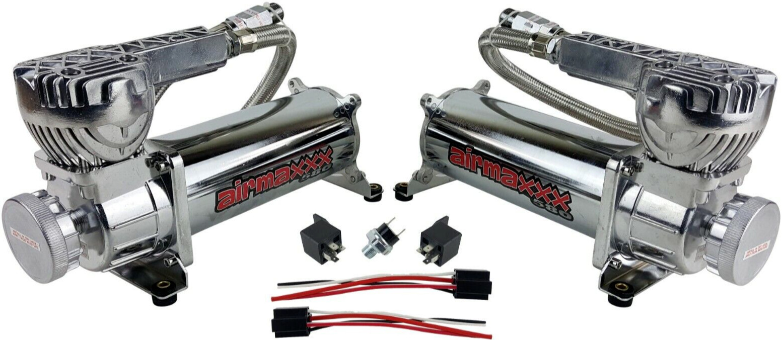 airmaxxx Dual 580 Chrome Compressors with 150/180 Switch & Filter Relocate Kit