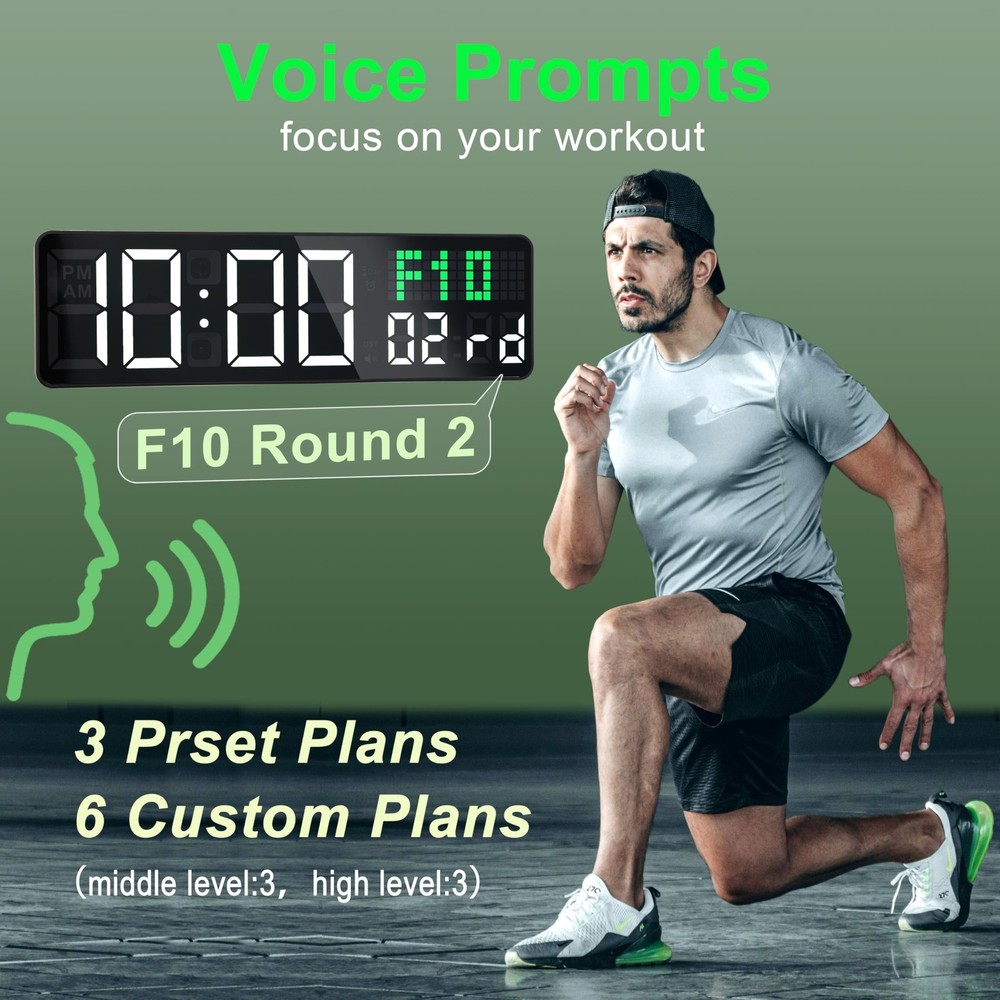 12'' Gym Timer, Interval Workout Clock for Home Gym Digital Wall Clock with S...