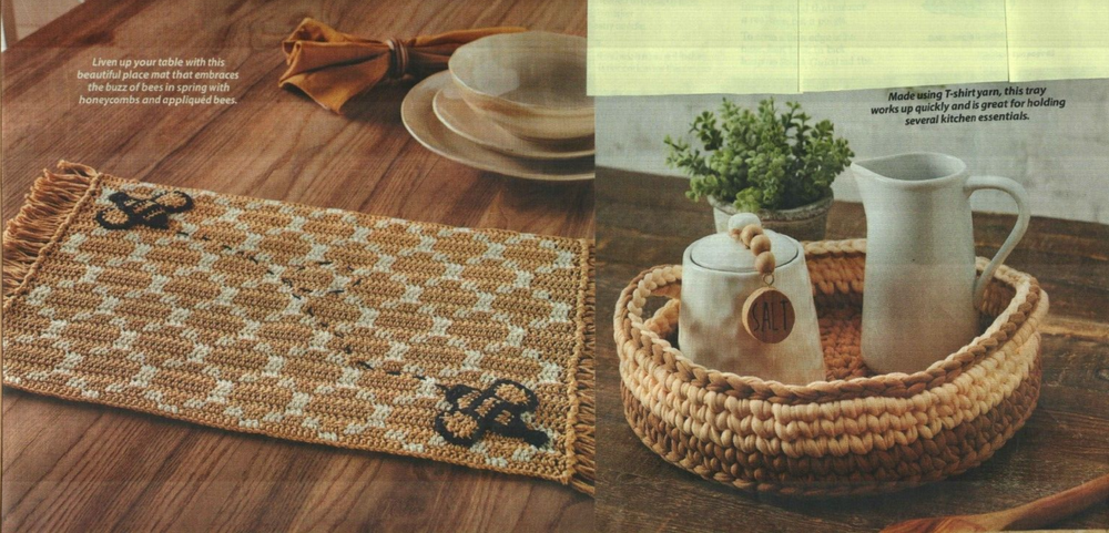 BUZZIN' AROUND PLACE MAT & TWO-TONE TRAY HOME DECOR CROCHET PATTERN INSTRUCTIONS