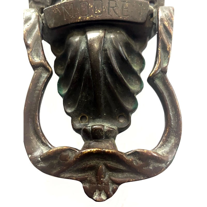 Antique Victorian Large Architectural Brass Eagle Door Knocker MOORE Monogram