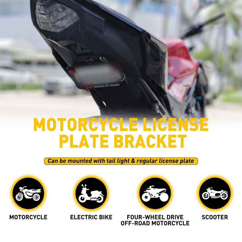 Motorcycle Folding License-Plate Holder Tail Rear Light Bracket Mount Adjustable