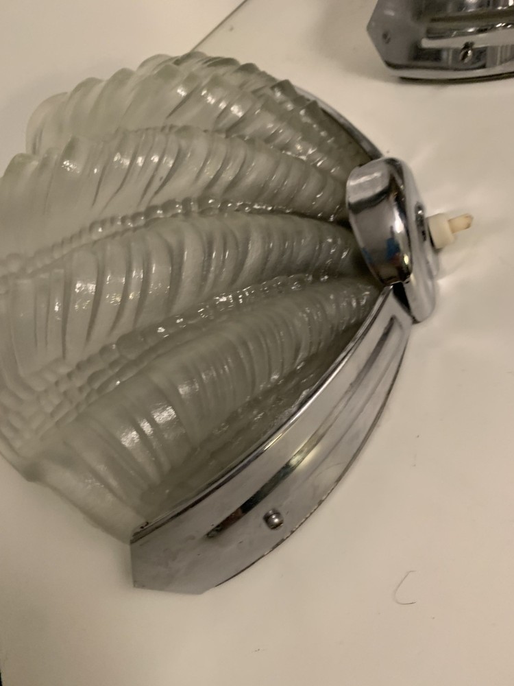 Art Deco sconces Odeon Clam Shell Wall Lights Chrome Base