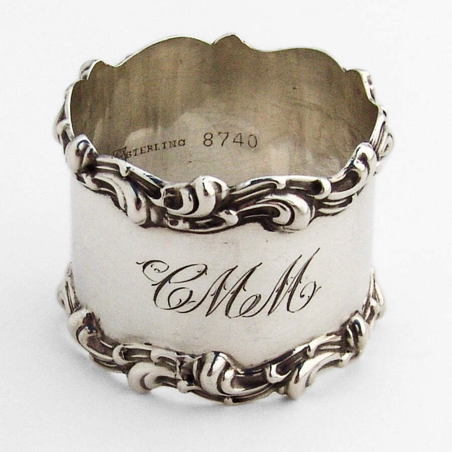 Towle Napkin Ring Scroll Borders Sterling Silver Mono CMM