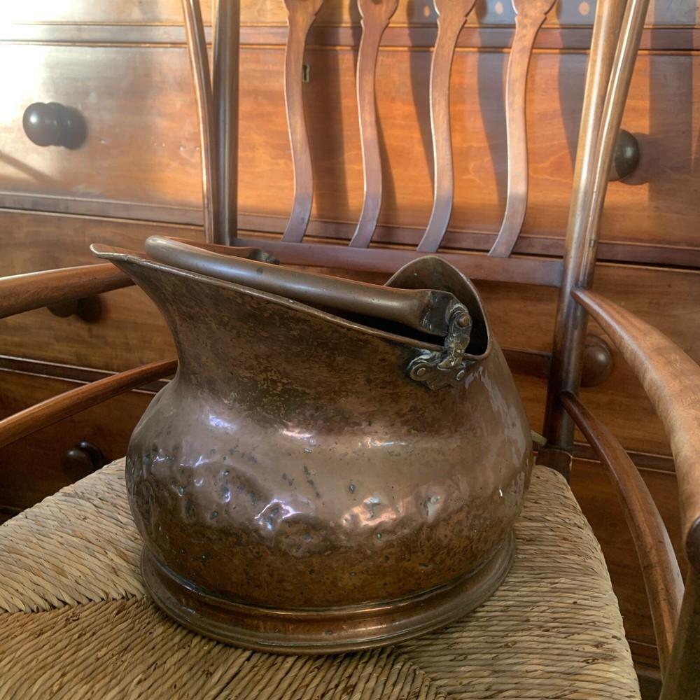 Antique victorian copper coal scuttle bucket