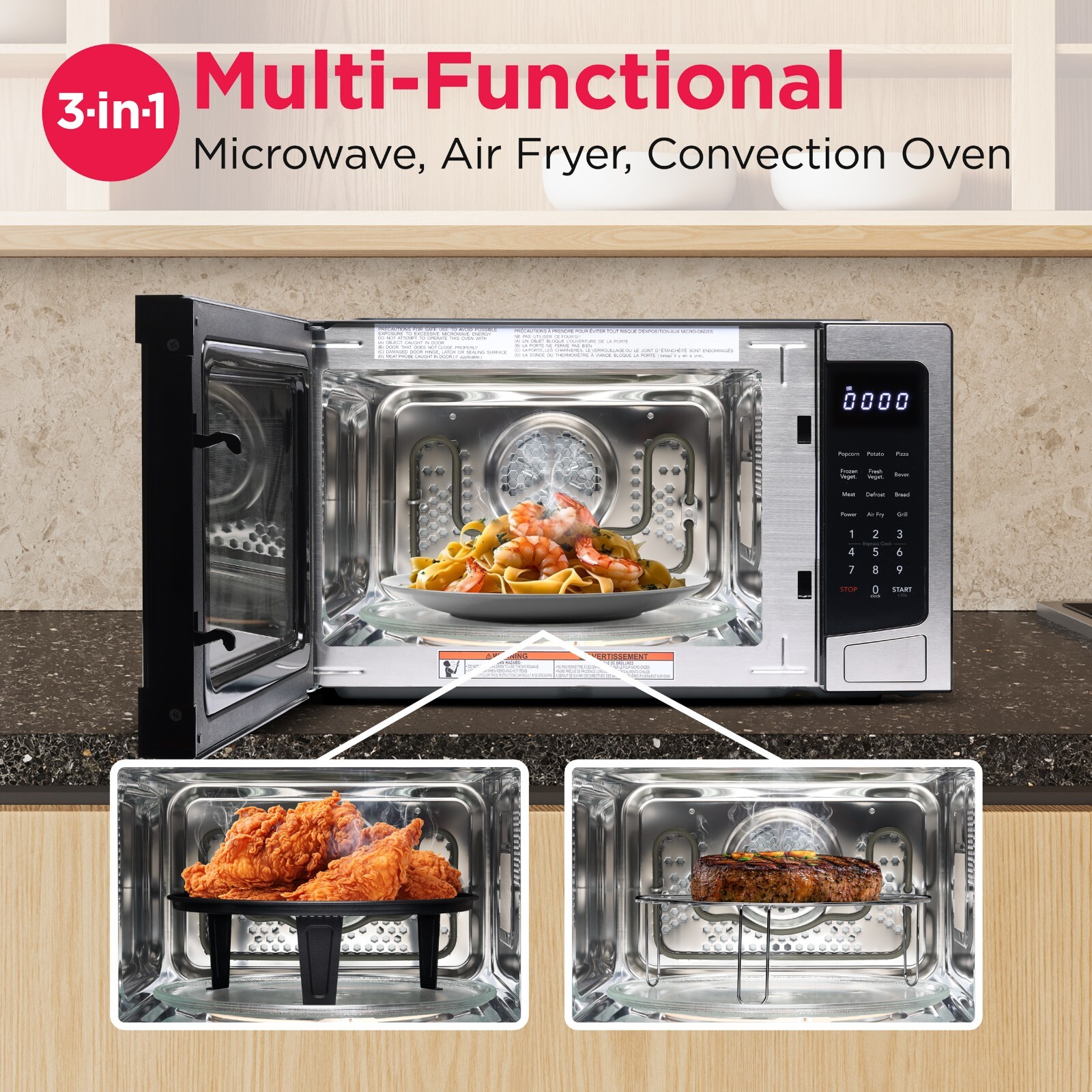 Frigidaire, 3 In 1, 1.1 Cu. Ft. Countertop Microwave Oven/Air Fryer/Convection