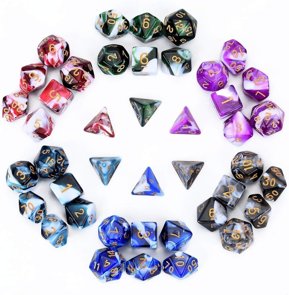 6 x 7 Dice Pack -  Polyhedral Dice Set - D20, D12, D10(x2), D8, D6, D4