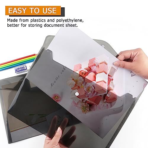 6 Pack Plastic Envelopes Poly Envelopes, Clear Document Folders 6 Pack-black