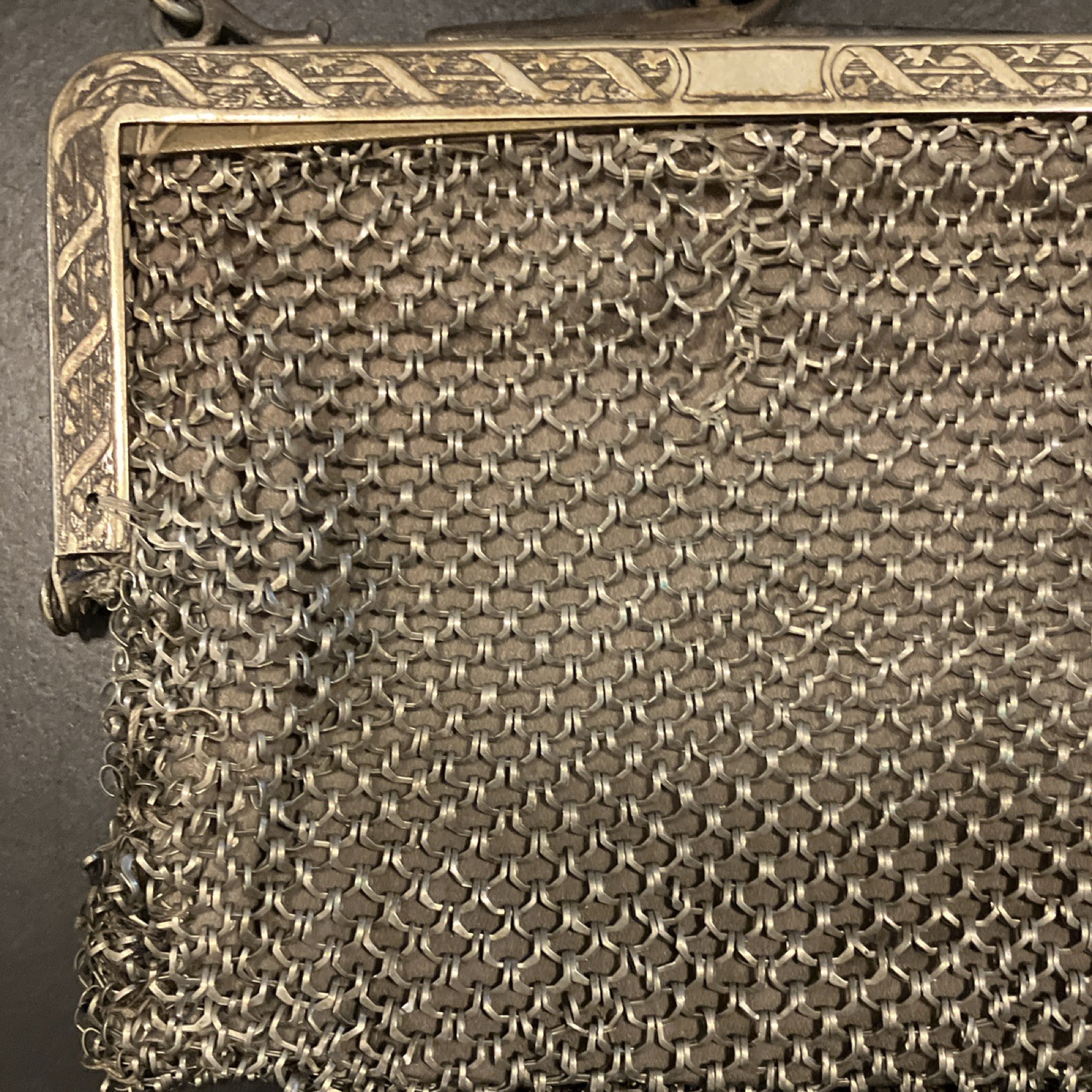 Antique German Silver Mesh Purse with Chain Handle, German Silver, 1900-1940