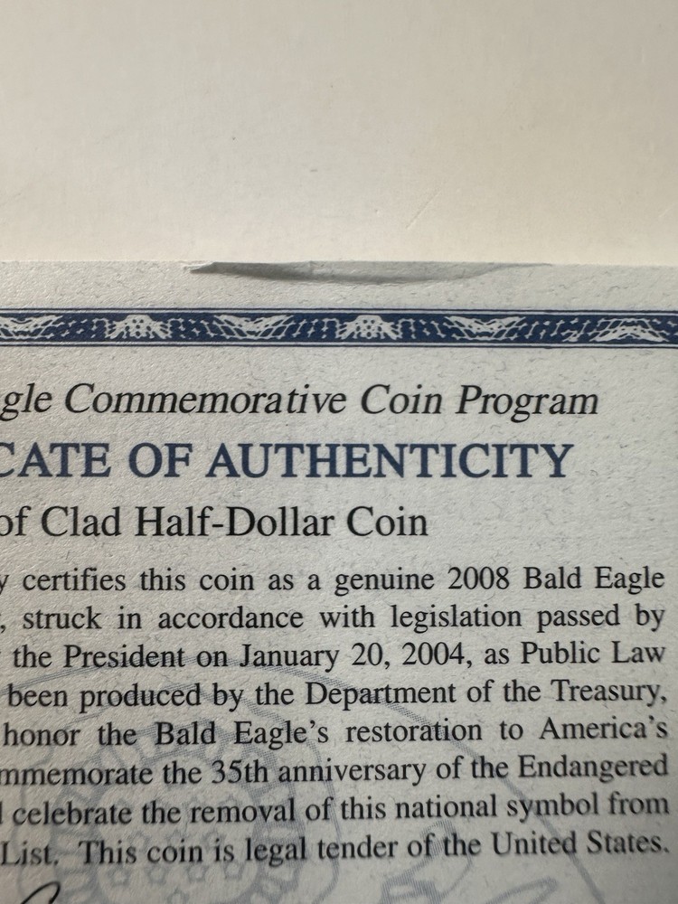 2008-S U.S. Mint Bald Eagle Commemorative Coin Program Clad Half Dollar UH1
