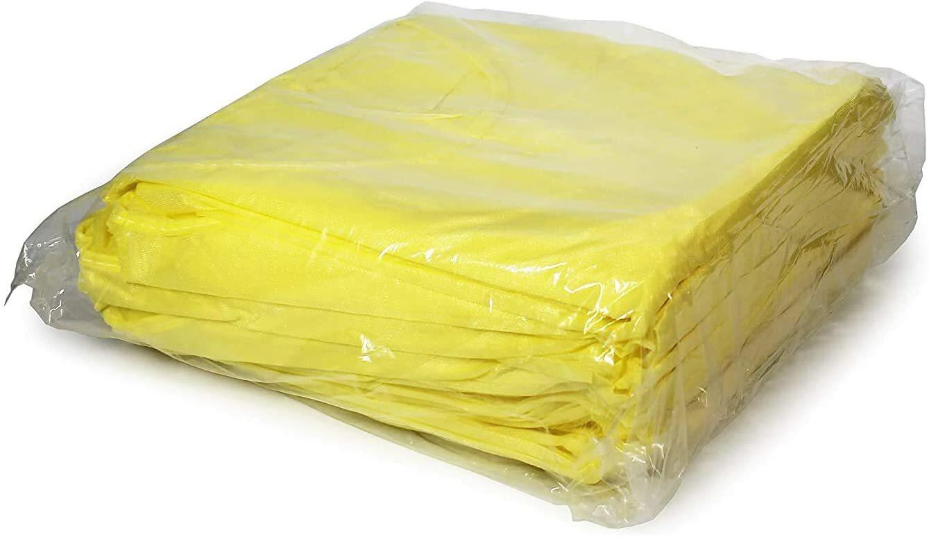 Disposable Isolation Gown, Universal Size - Pack of 10 Gowns Color Yellow