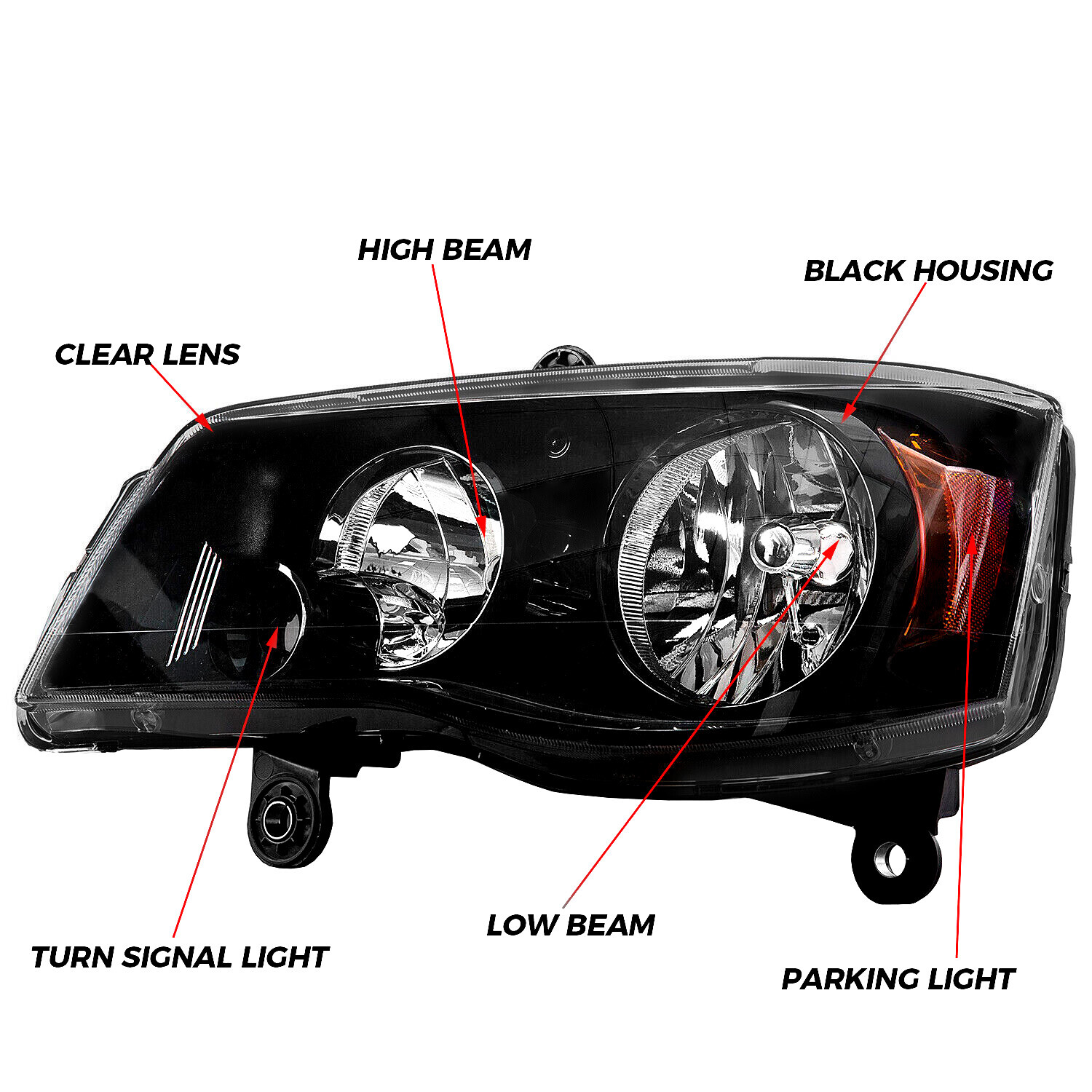 Headlights For 11-20 Dodge Grand Caravan 08-16 Chrysler Town&Country Black lamps