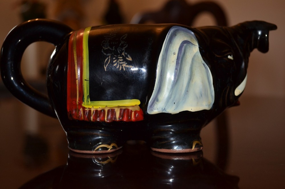 Vintage Redware Pottery Elephant 4 Piece Tea Set