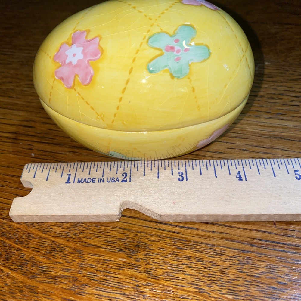 Ceramic Floral Spring Easter Egg Trinket Candy Dish With Lid With Candle