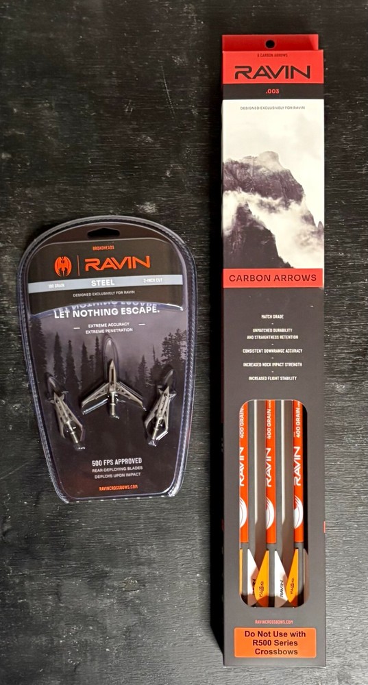 Ravin 6 Pack Bolt & Ravin 3 Pack Broadhead Combo New