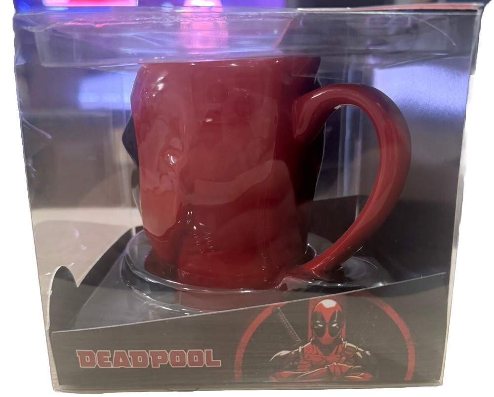 Marvel Deadpool Mug Adults Teens Red Black Side Handle Ceramic Drinkware New