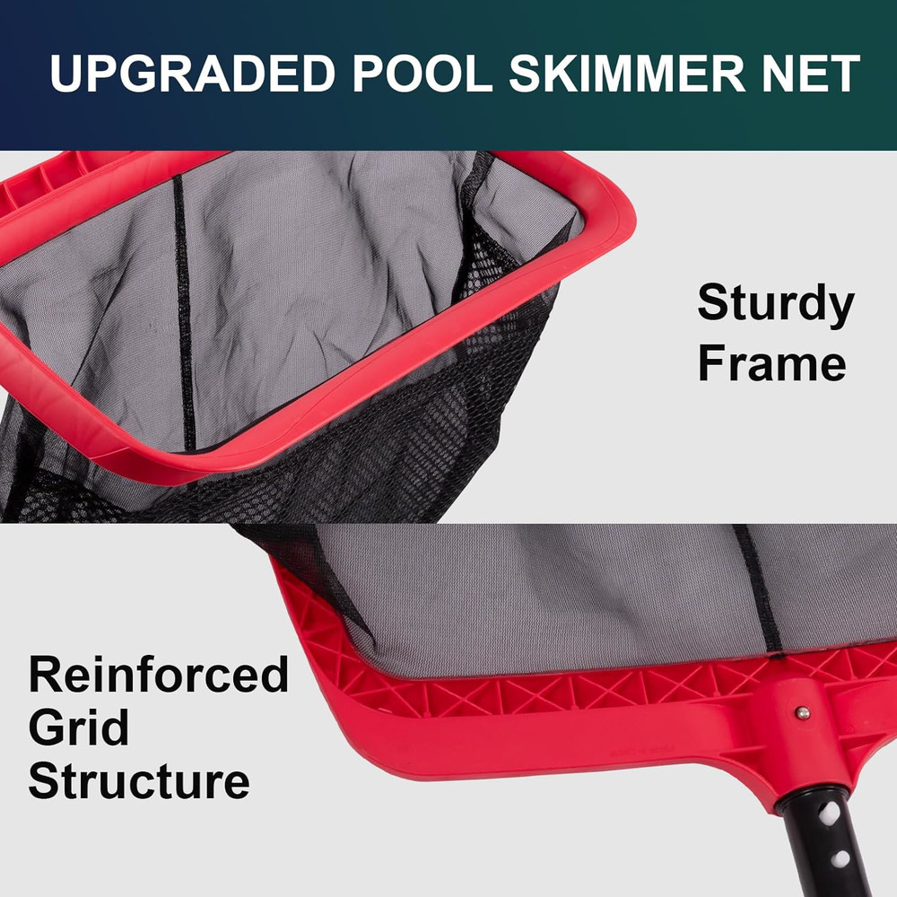 Pool Skimmer Net, Upgraded Pool Net Skimmer with Double-Layer Netting Bag, Pool