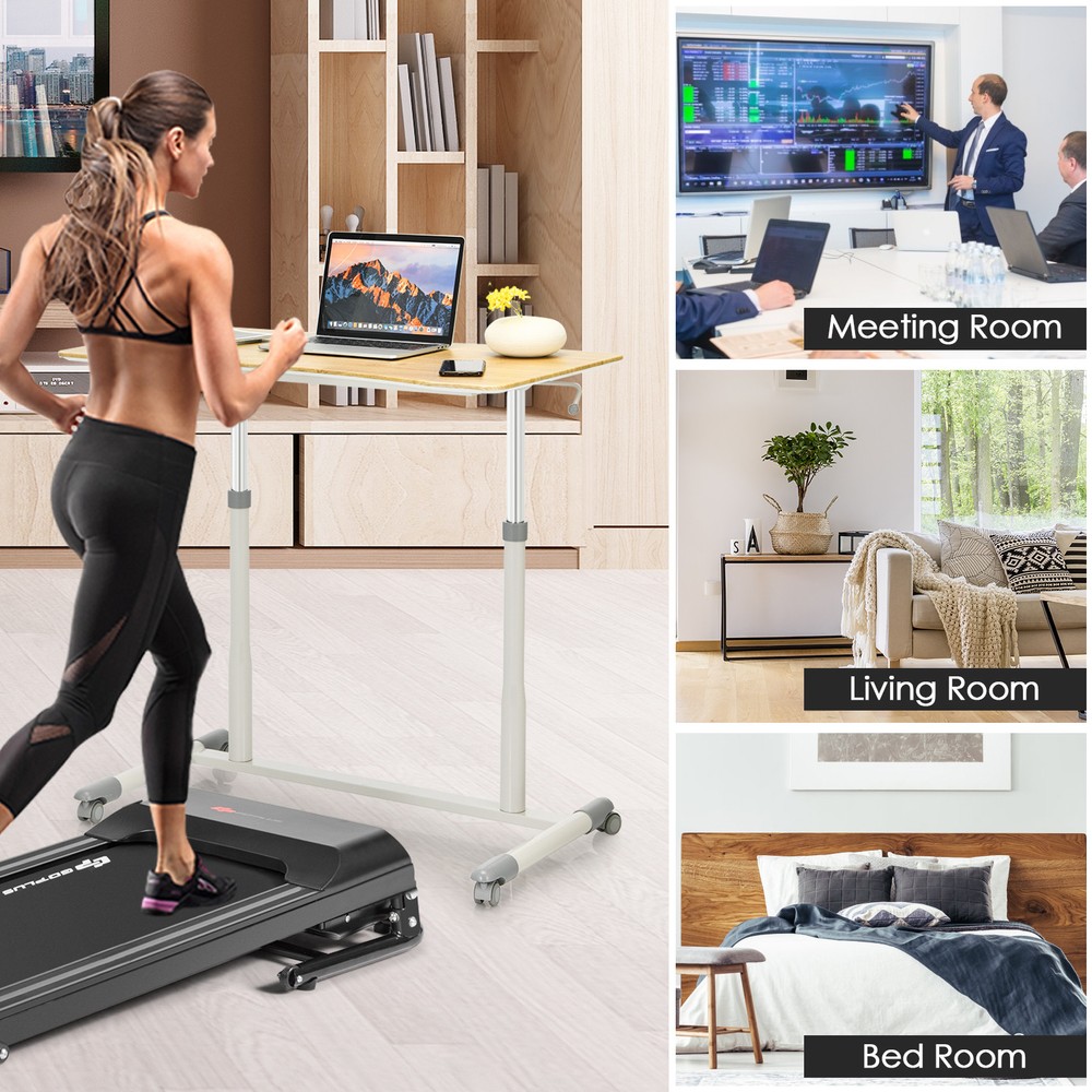 Costway Height Adjustable Computer Desk Sit Stand Rolling Notebook Table Natural