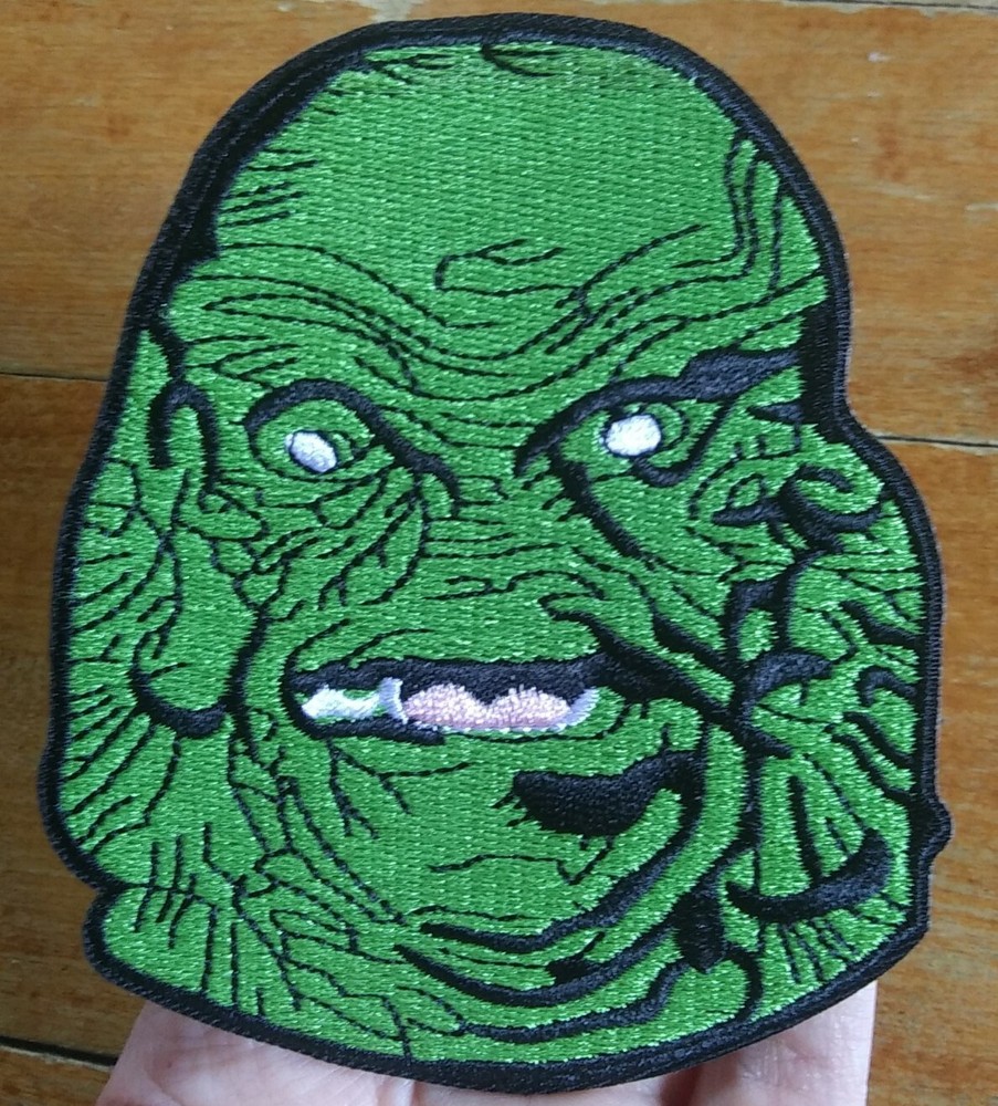 The GREEN CREATURE Monster Head Face Embroidered Iron On PATCH