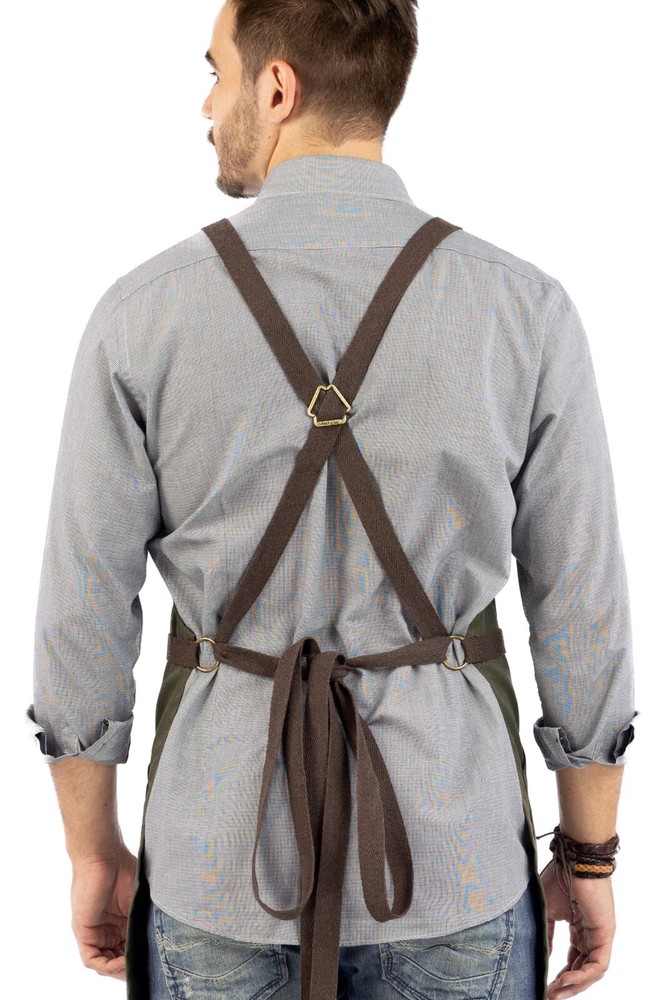 Work Apron - Pro Denim or Twill, Leather Trim, CrossBack - Chef, Bartender