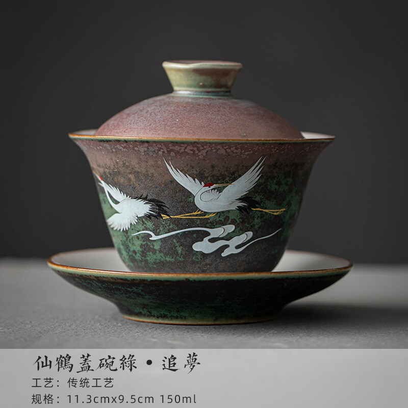 JA-Style Kiln Becomes Colorful Sancai Creative Crane Ceramic Kung Fu Tea Set
