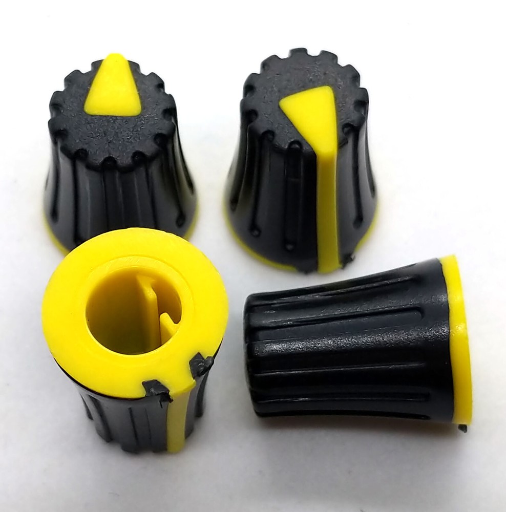 4 Yellow & Black D-Shaft Pot Knobs for 6mm 270° DJ-TECH BEHRINGER SOUNDCRAFT