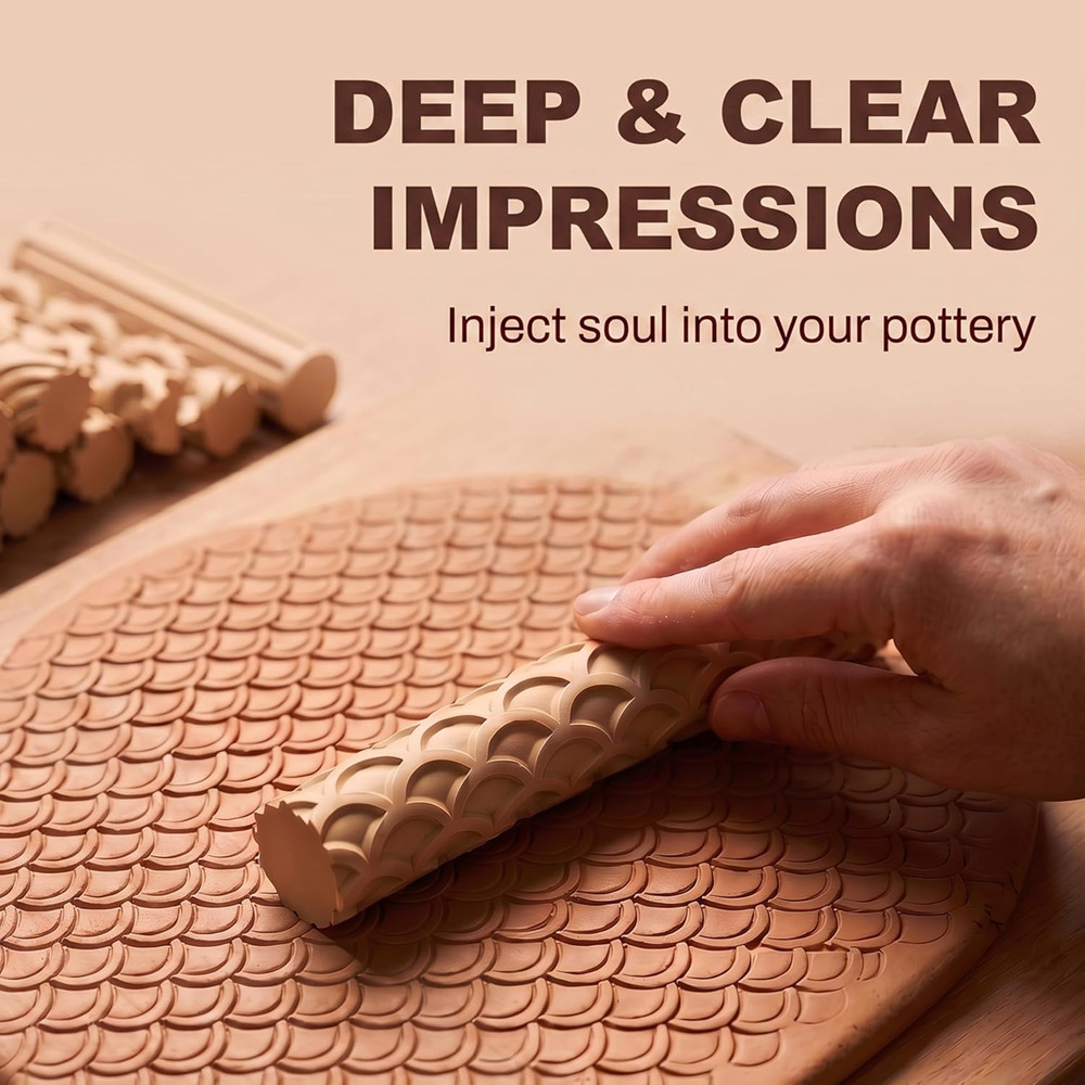 Clay Texture Rollers | 10-Pack Polymer Clay Texture Roller Set for Pottery & Cra