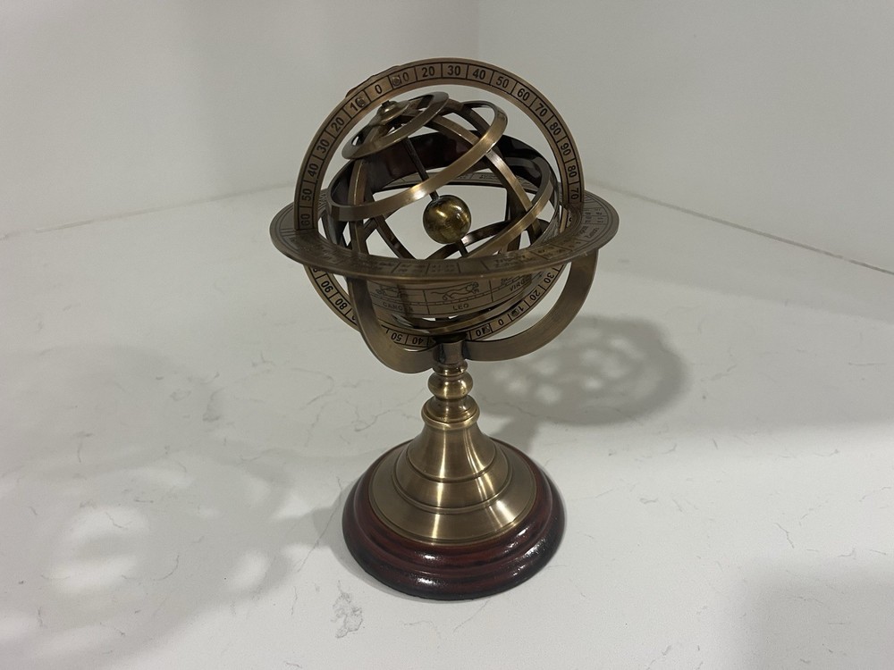 Armillary Sphere Globe Decorative 8 in with Wooden Base