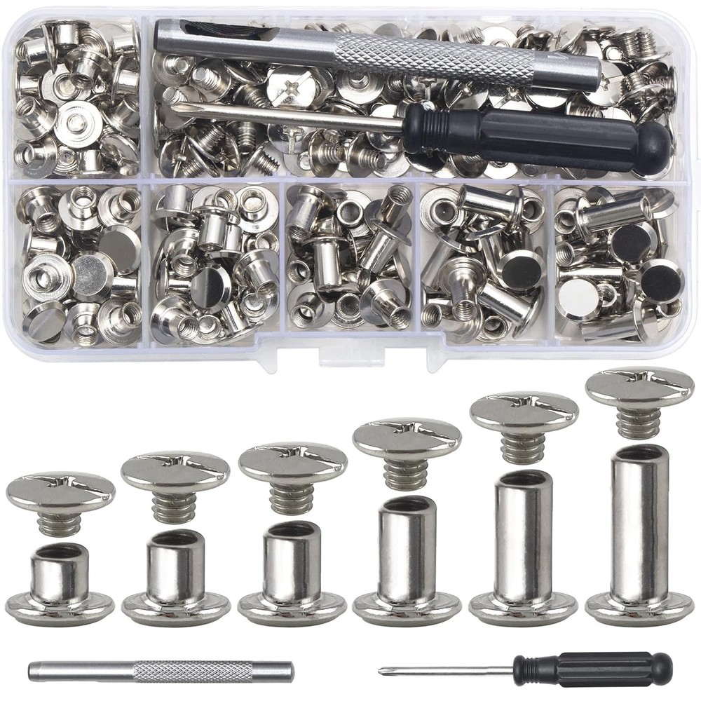 110 Assorted Chicago Screws - Durable Silver Rivets for Leather Craft Projects