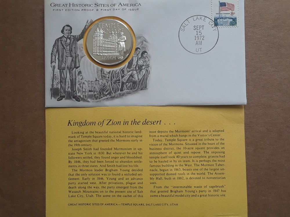 1972 Franklin Mint, proof silver medal UTAH-TEMPLE SQUARE