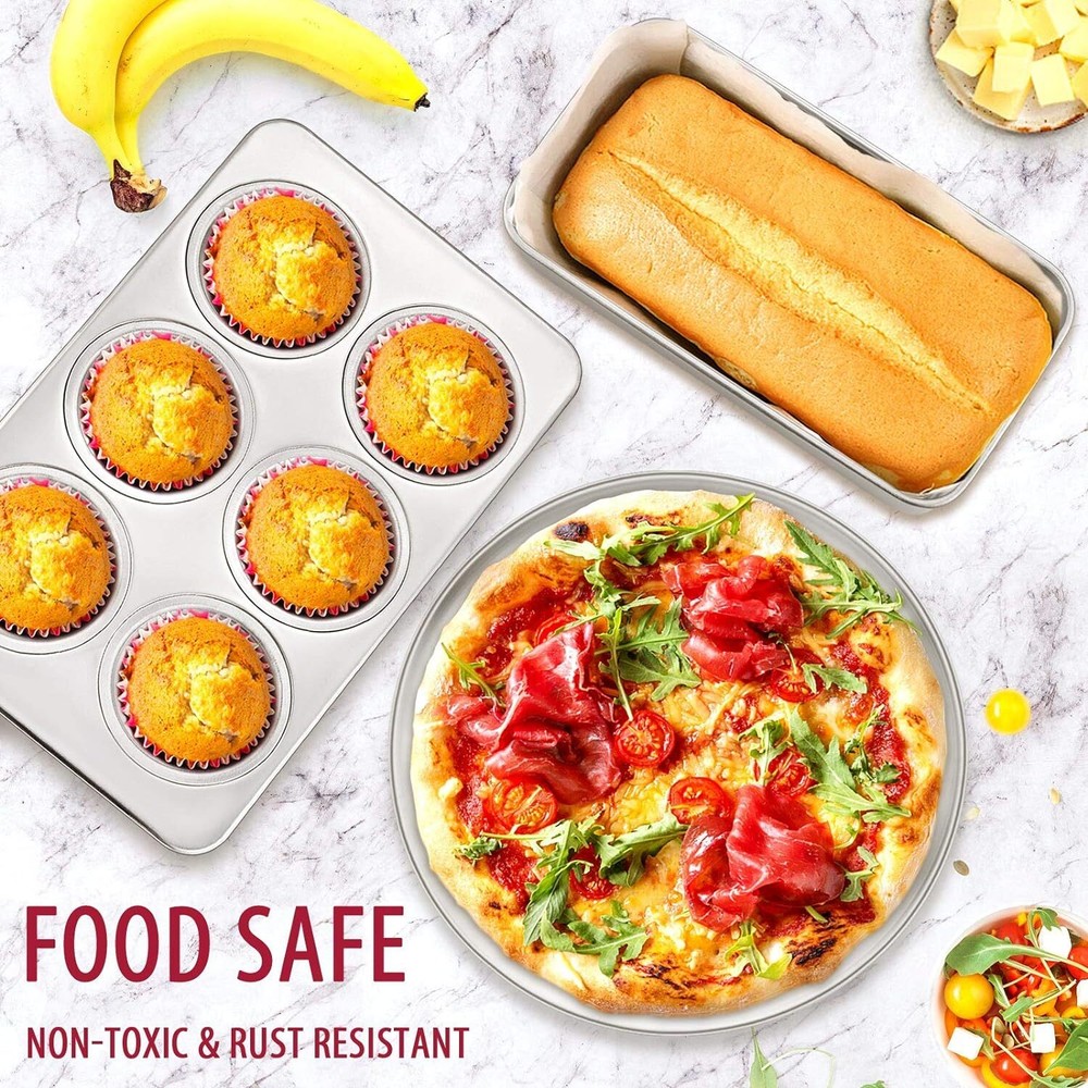 12-Piece Stainless Steel Bakeware Sets, E-far Metal Baking Pan Set Include Round