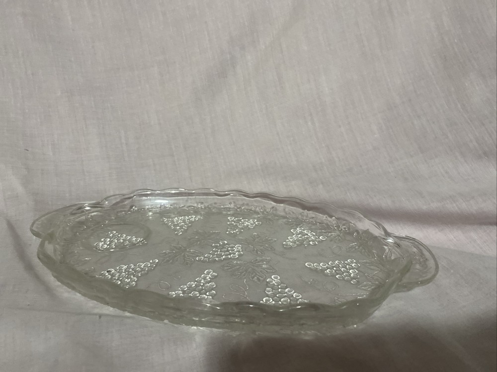 A Clear Vintage Anchor Hocking Snack Tray -Grape Pattern/ Candy Dish