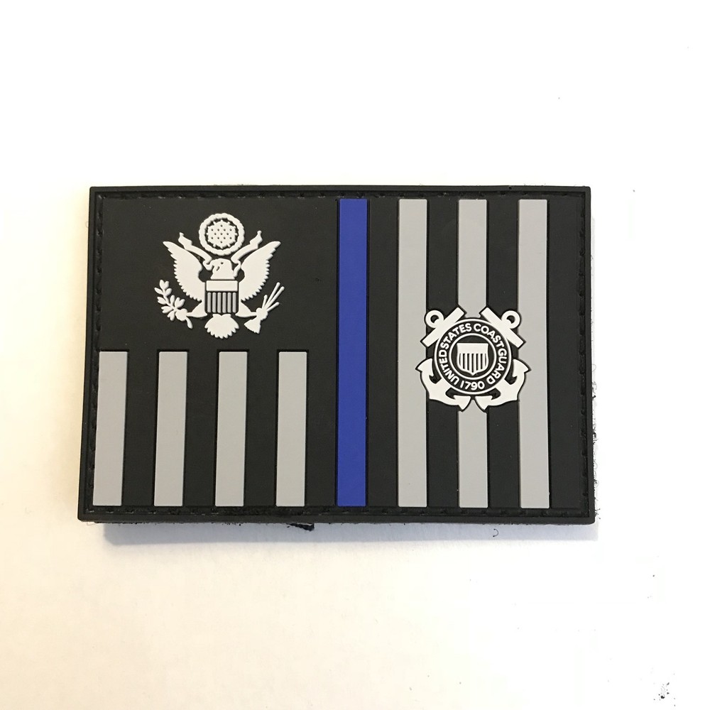 Thin Blue Line Subdued Coast Guard Ensign Flag PVC Patch