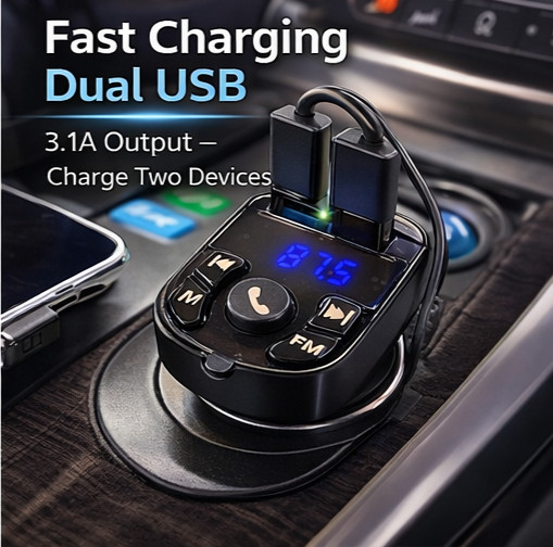 Bluetooth 5.0 Car FM Transmitter Wireless Adapter | PD Fast Charge 2 USB | Hands