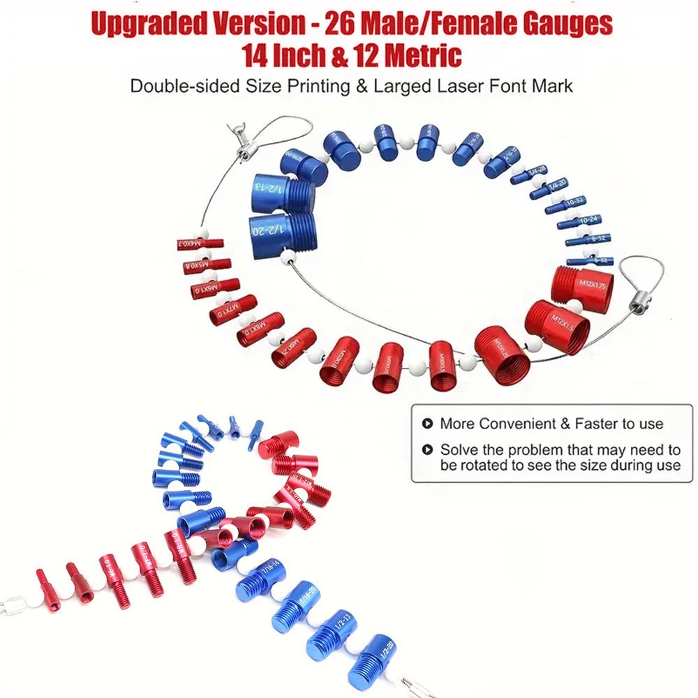 Nut and Bolt Thread Checker Inch & Metric Thread Gauge Nut and Bolt Size Gauge N