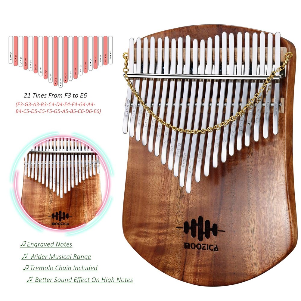 21 Keys Solid Koa Kalimba Thumb Piano, Single Solid Wood Flat-board Professio...