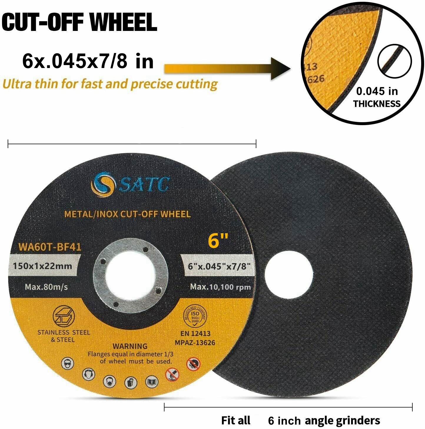 100 Pack 6"x.045"x7/8" Cut off Wheel Metal & Stainless Steel Cutting Discs wheel