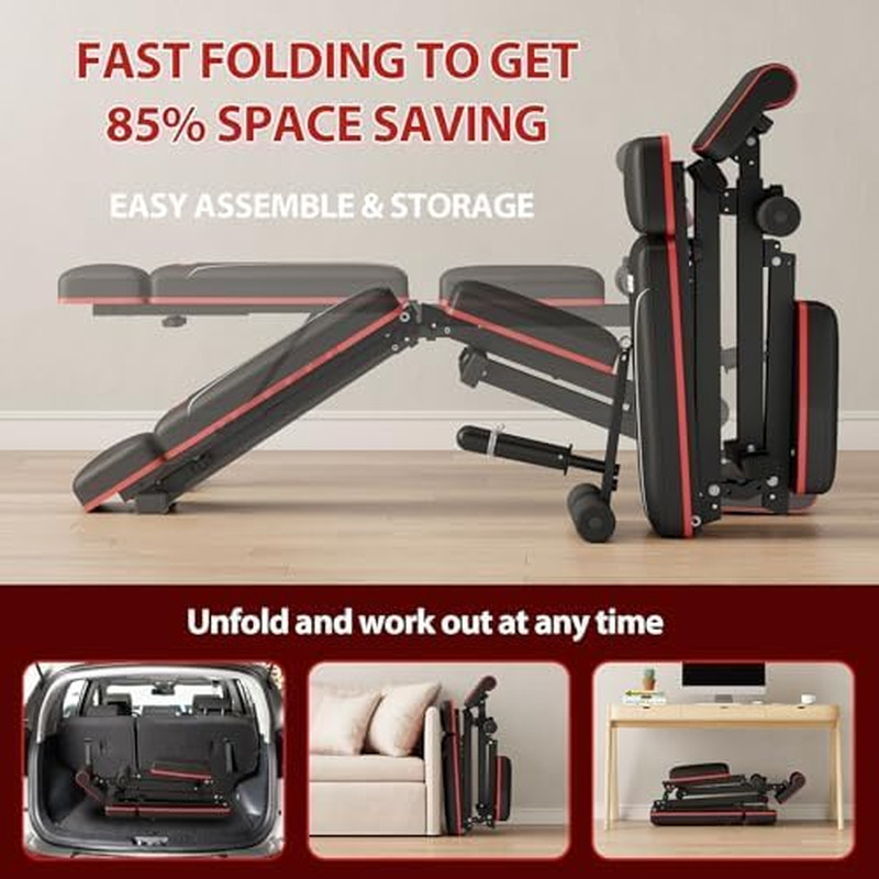 Foldable Weight Bench, Adjustable Workout Bench with Leg Extension, Preacher Pad