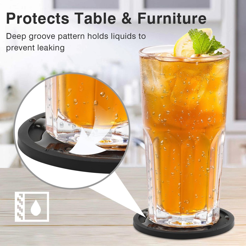 2 Pack Silicone Coasters for Drinks, Round Black 2pack- Coaster