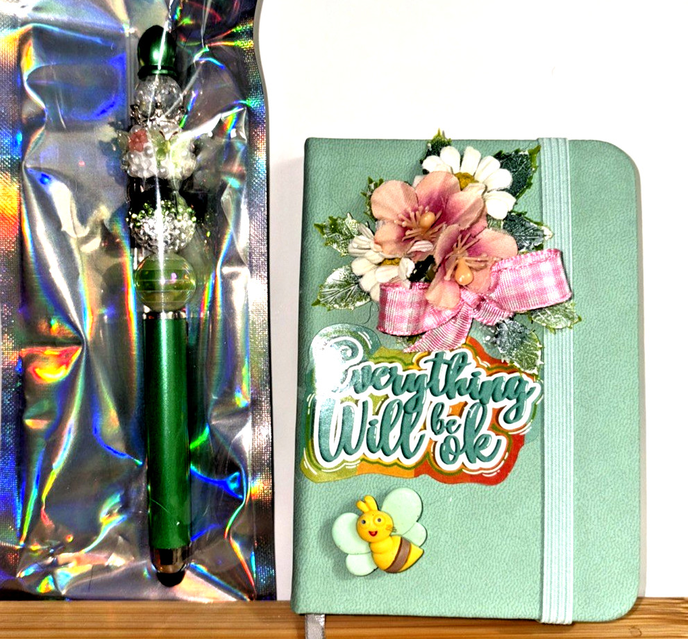 HANDCRAFTED BEADED PEN & NOTE PAD SET -everything Will Be Ok