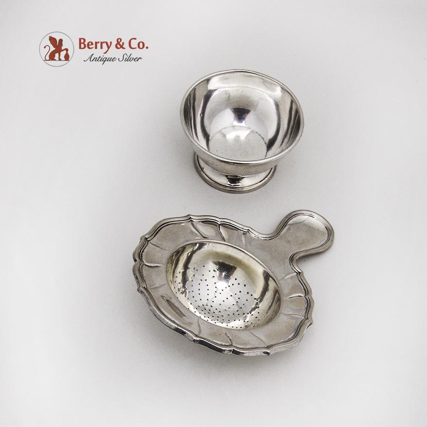 German Tea Strainer Underplate Set 830 Silver 1920