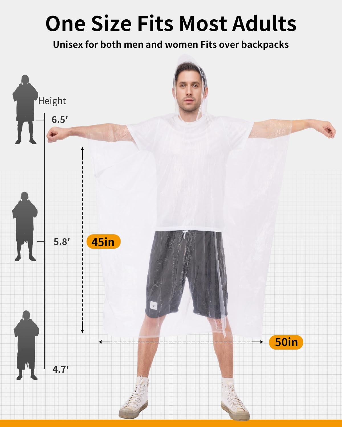 Disposable Rain Ponchos - Extra Long Waterproof Poncho with Hood for Adults, ...