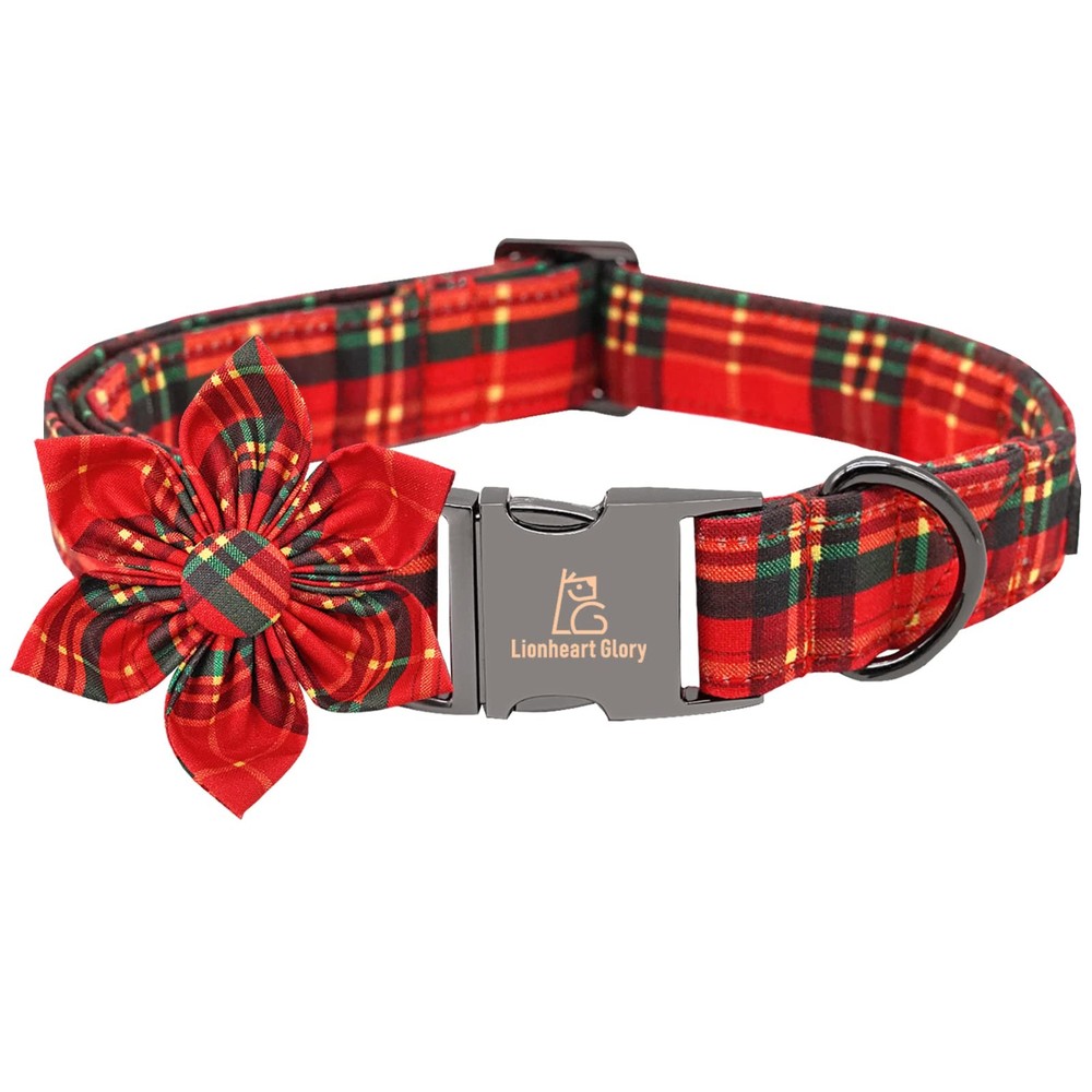 Christmas Dog Collar Flower Plaid Pattern Adjustable Medium Dogs