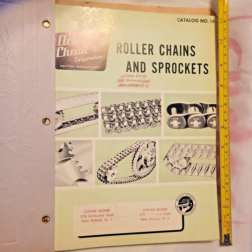 1963 Acme Chain Corporation Rollers & Sprockets Catalog #14 plus extra page note