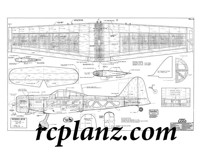 R/C AIRPLANE PLANS & PATTERNS: Zero 60" Wingspan - 4ch RC Model